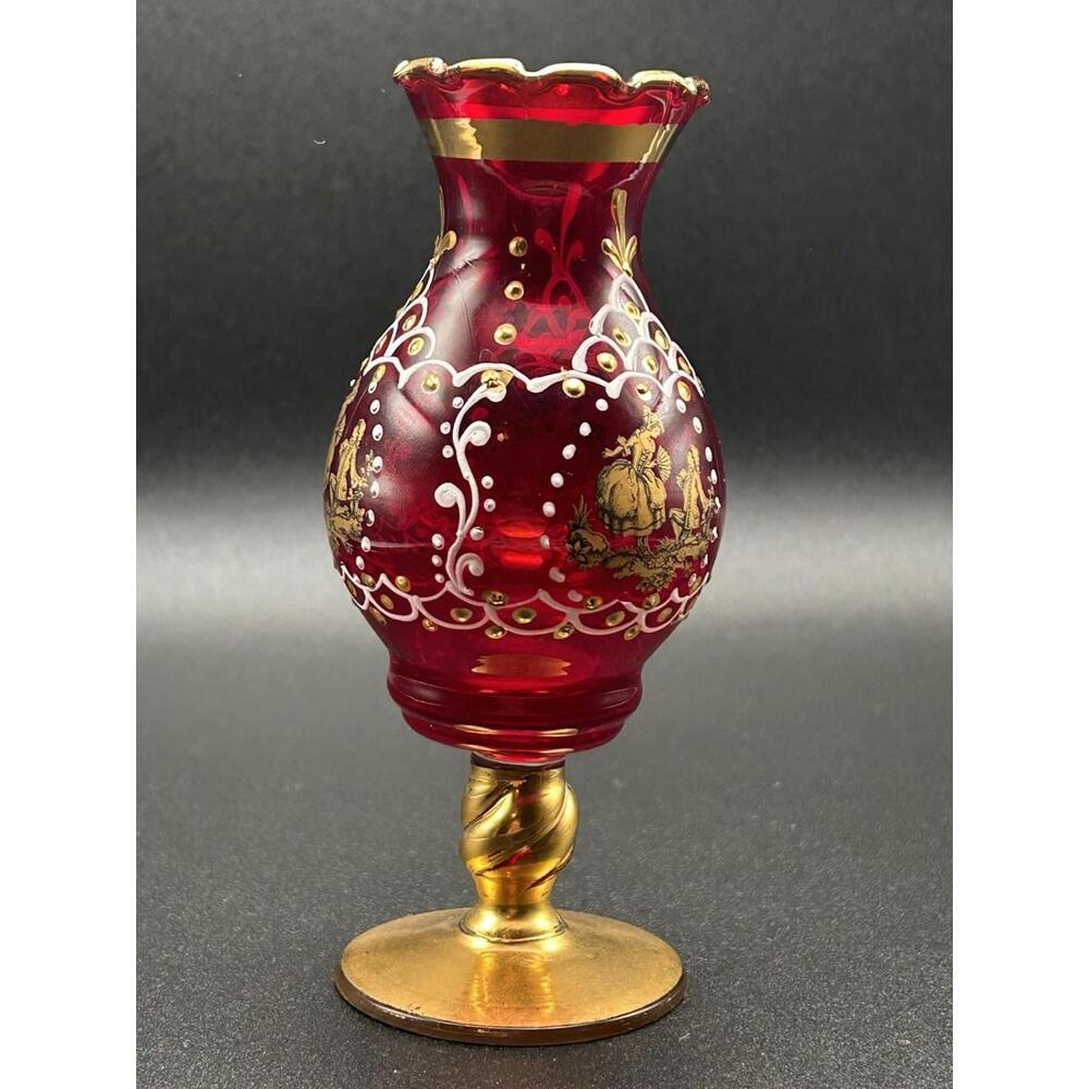 Vintage Beautiful Murano Italian art glass Classical Cameo Vase Red 5 Inch 1970s - Picture 2 of 9
